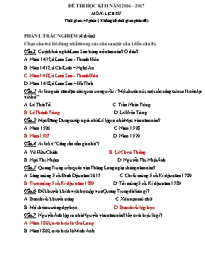 Đề thi học kỳ II môn Lịch sử 7 - Năm học 2016-2017